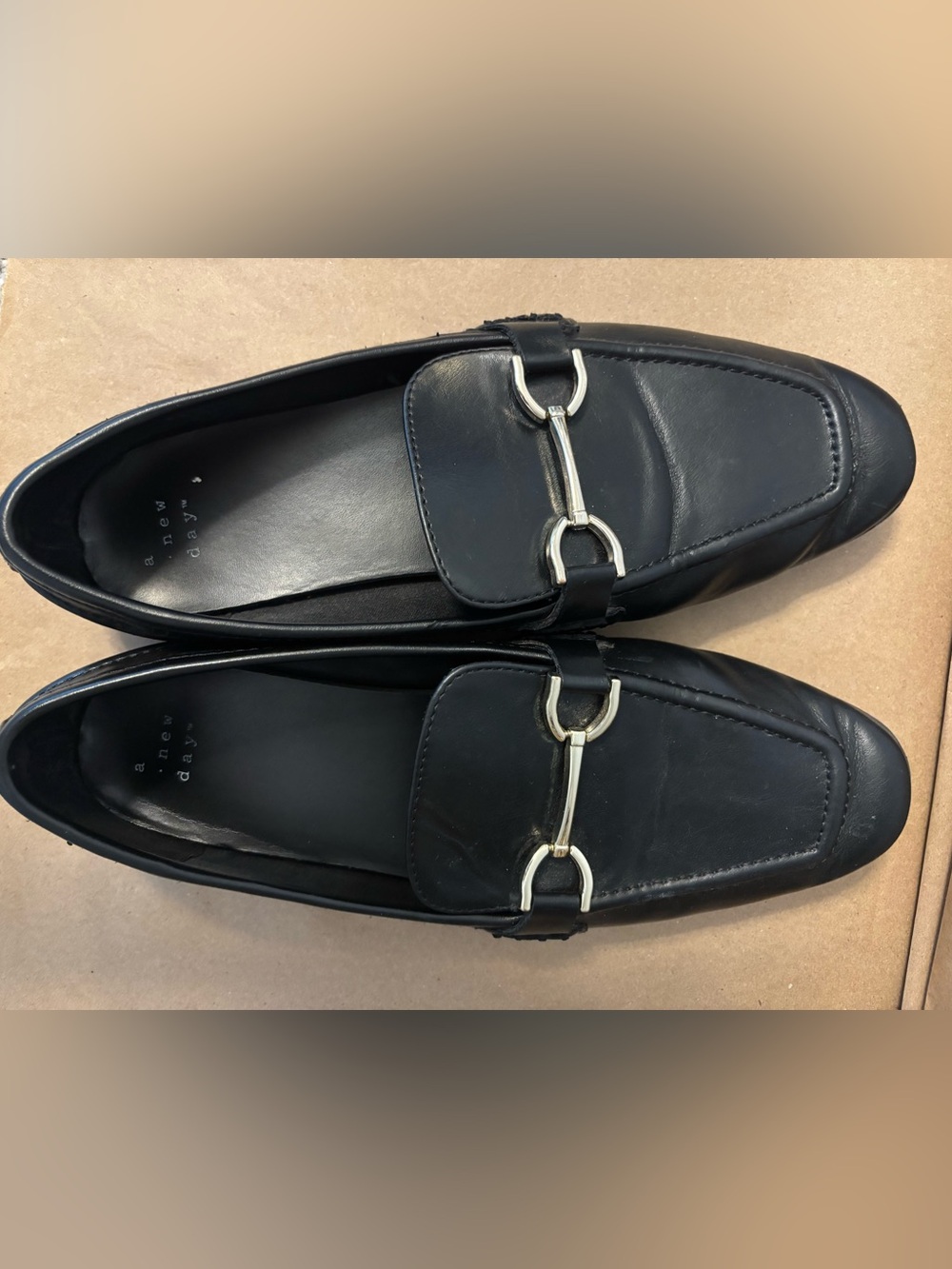a new day Black Leather Bit-Detail Loafers